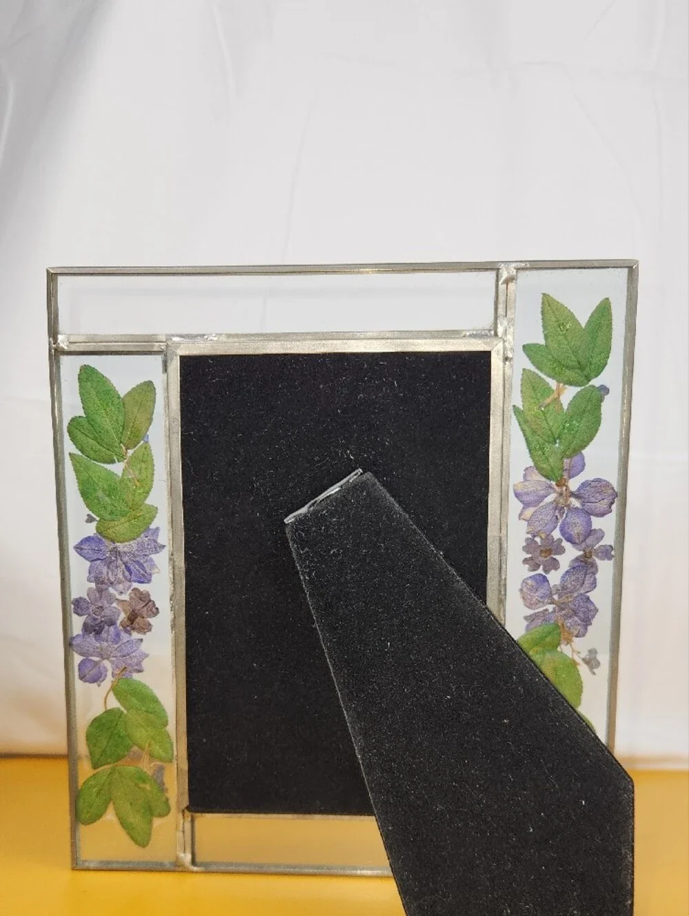 Pressed Panzi Flower Glass Photo Frame - Purple/Green Floral Accent